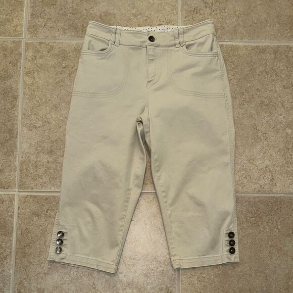 Christopher and Banks Beige Cropped Pants with Button Detail - Picture 1 of 7